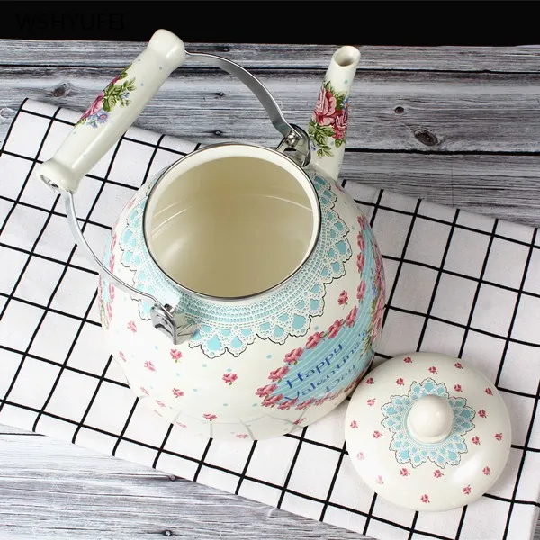 1Db Magas Hőmérsékleten Ellenálló Zománc Vízforraló Kávéfőző Kényelmes Teáskanna Tea Szett Virág Kávé Edény - Image 5