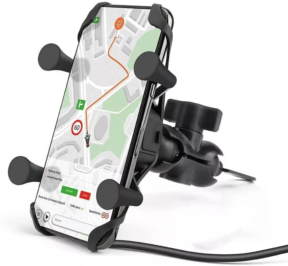 Universal Bike Motorcycle Phone Mount With USB Charger Mount Bracket 360° Rotation Bicycle Mirror GPS Phone Holder for 3.5-6.5