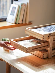 GY – boîte de rangement en bois massif pour livres et articles divers, support de bureau pour fichiers papier A4 