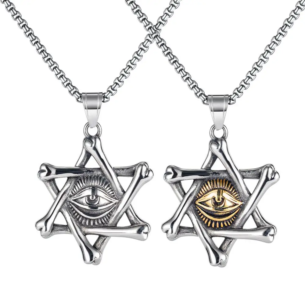 

Hexagonal Skeleton Eye Pendant Necklace Men's Necklace New Fashion Retro Metal Six Pointed Star Pendant Accessorie Party Jewelry