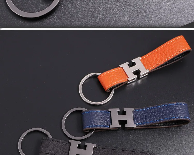 H Letter Buckle Car Key Ring Creative Gifts Key Ring Embossed Leather Keychain Men Waist Hanging Natural Leather 107
