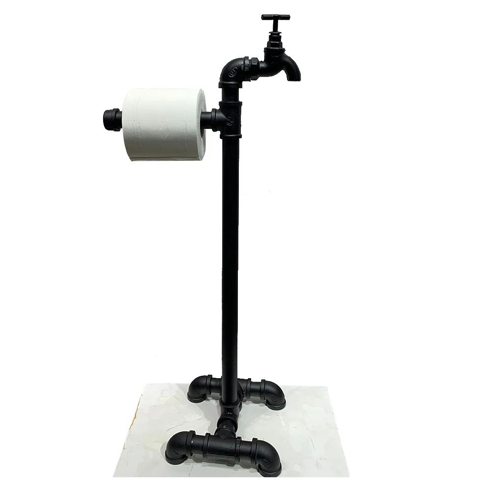 

Toilet Paper Holder Towel Industrial Style With Spout Metal Pipe Storage Freestanding Roll Tissue Bathroom Decor Home Hardware