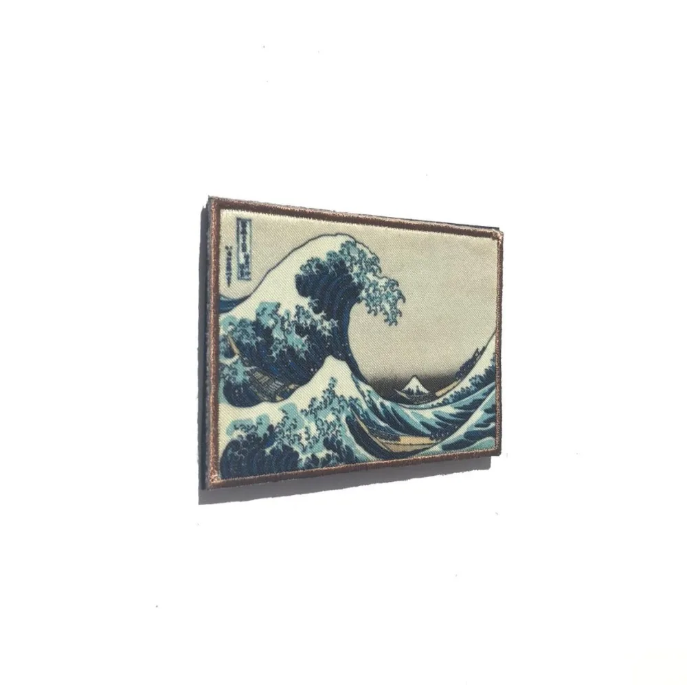 Японский канагава Ukiyoshi волна Картина напечатанная нашивка Тактический значок 9*6 см