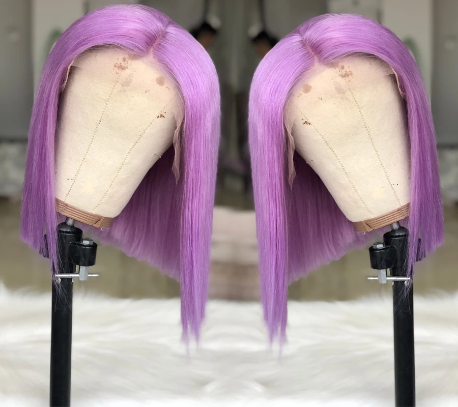 Fabwigs Лавандовые фиолетовые Боб Синтетические волосы на кружеве парик предварительно вырезанные 13X4 Синтетические волосы на кружеве парики человеческих волос Remy прозрачные кружевные парики