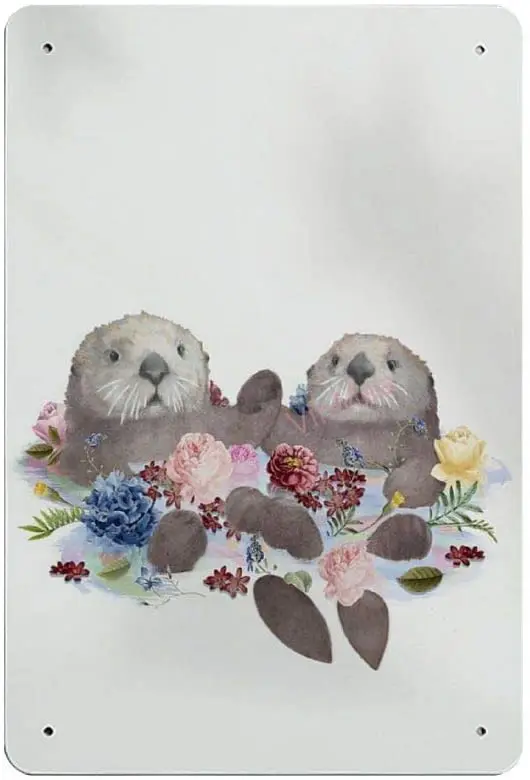 

Otters Holding Hands Novelty Parking Retro Metal Tin Sign Plaque Poster Wall Decor Art Shabby Chic Gift