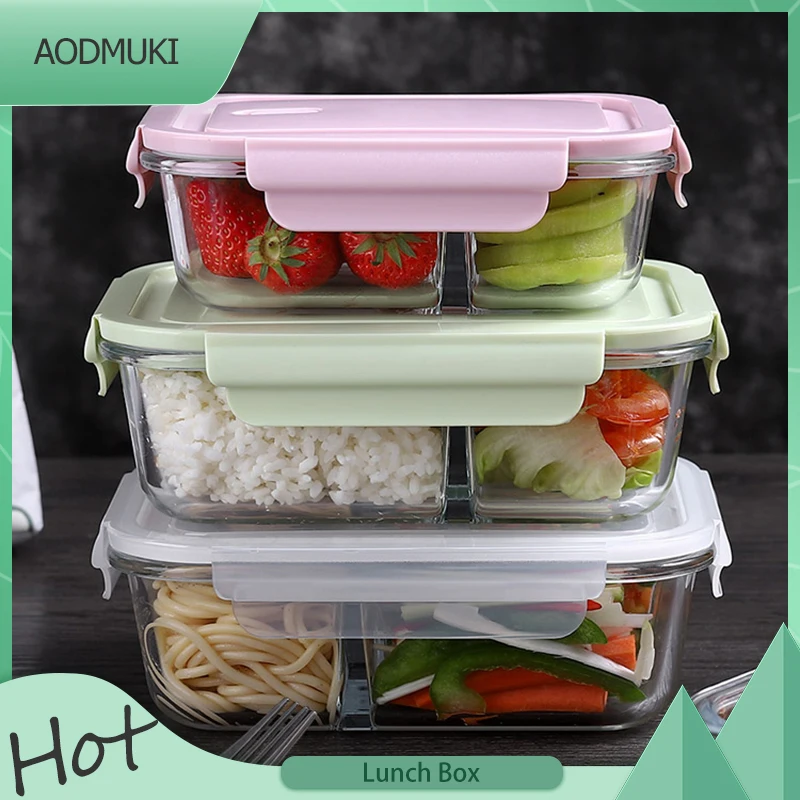 

Multiple-Grids Leakproof Bento Box Lunch Box Transparent Glass Fresh-Keeping Box Microwave Heating Picnic Home Food Container