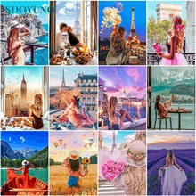 SDOYUNO – peinture à l'huile par numéros, 60x75cm, paysage par numéros, toile, Figure numérique, peinture à la main, décor de maison