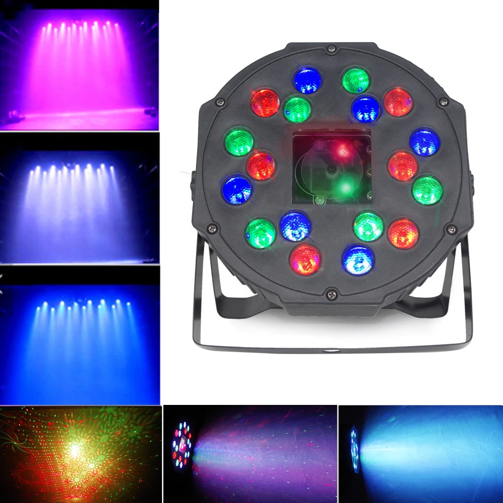 Nuovo Proiettore Laser Natalizio 18Led Rgb Flat Par Light Con Effetto Laser Pattern Led Stage Par Light Disco Lamp Dj Music Lights