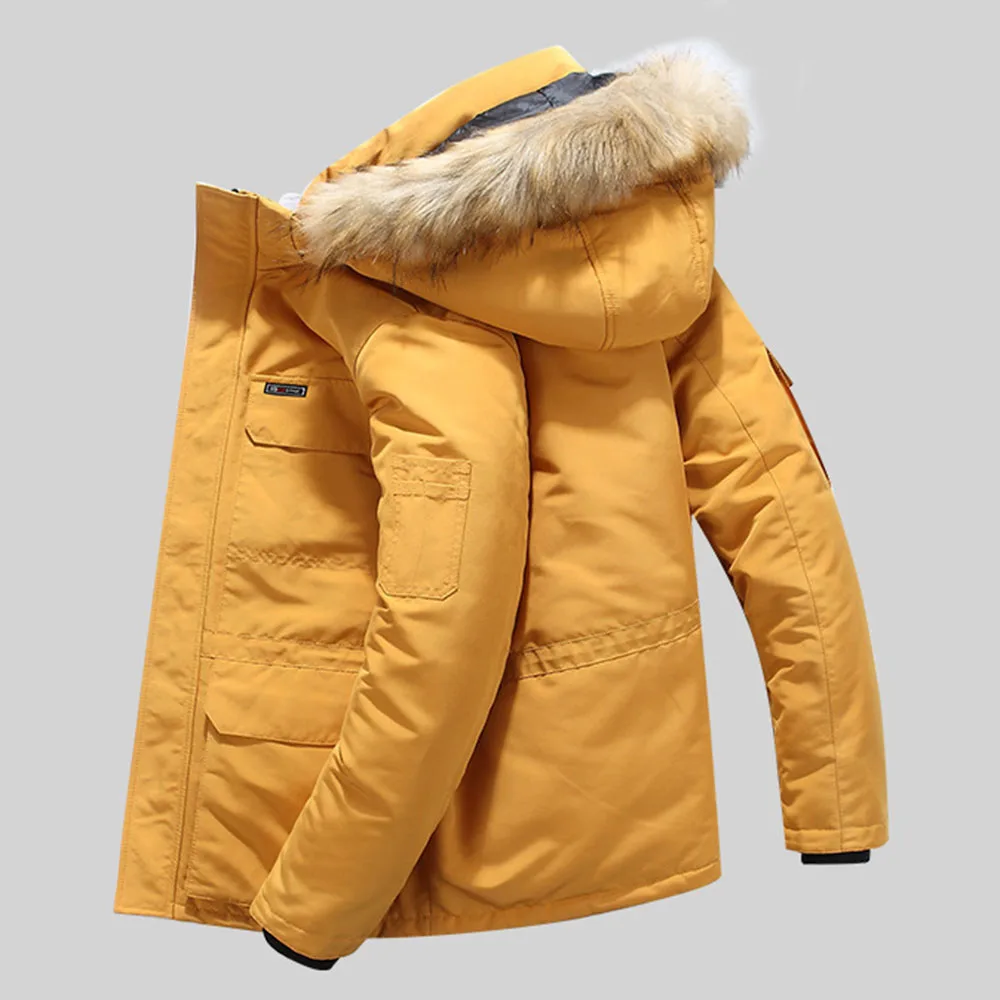 Модная парка, повседневный толстый пуховик, мужское зимнее пальто, плюшевая теплая куртка размера плюс 6XL, большой размер, капюшон из искусственного меха, мужские стеганые пальто