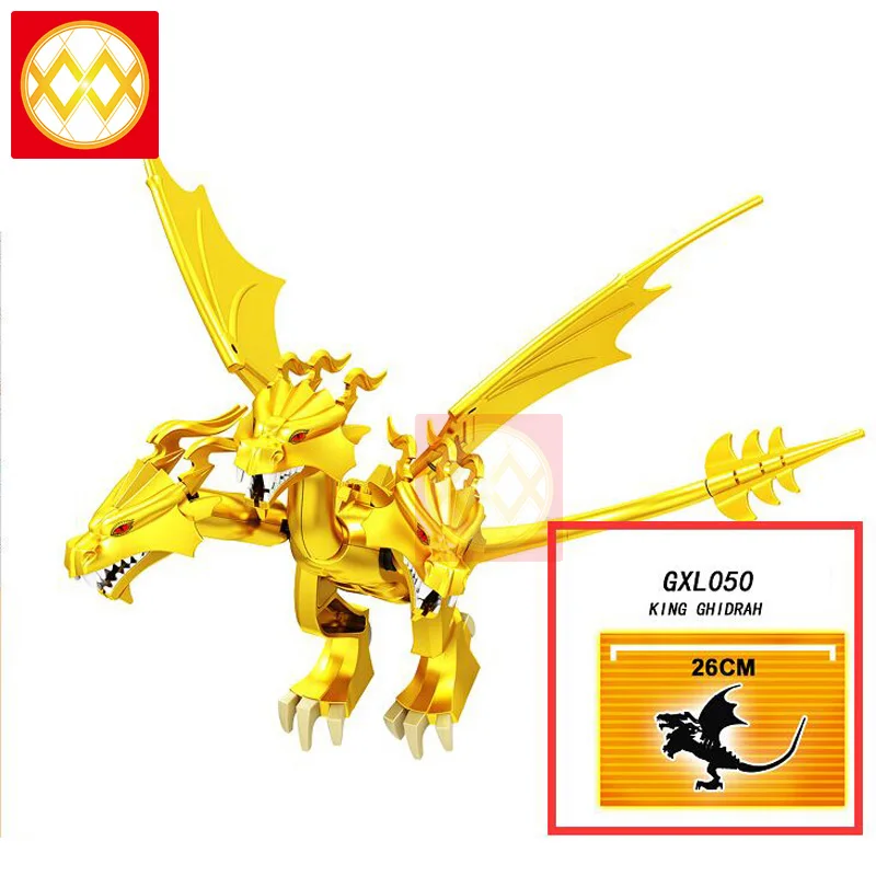 

GXL050 Big Gold King Ghidrah Three Head Dragon Jurassic World Dinosaur T-Rex Building Block Educational Toys for Children Gifts