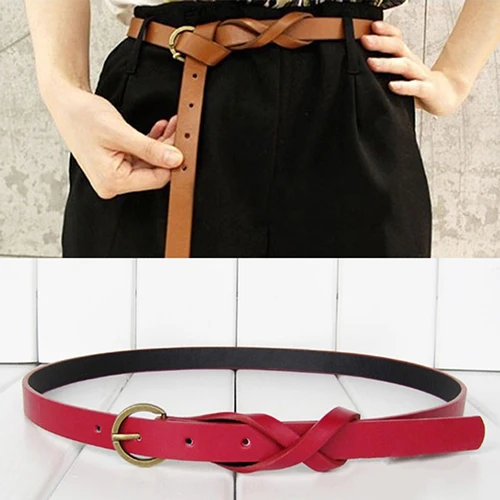 Womens belt Vintage Casual Simple Thin Waist Belt Faux Leather Metal Buckle Skinny New Female seatbelt