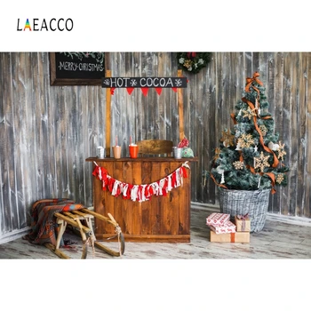 

Laeacco Wood House Interior Christmas Tree Gifts Sled Cocktails Cart Photography Backdrops Photo Backgrounds New Year Photocall