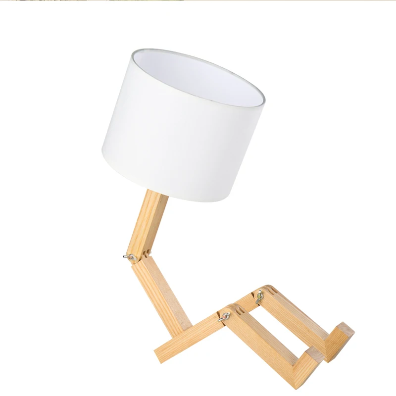 Goedkoop LED E27 Robot Vormige Houten Slaapkamer Tafellamp Kantoor Woonkamer Nachtlampje Voor Indoor Studie Creatieve Vouwen Leeslamp luz