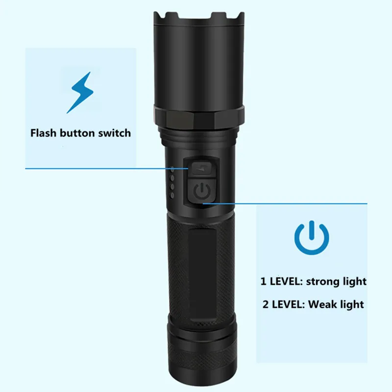 Водонепроницаемый фонарик 18650 выдвижной скрытый usb-порт для зарядки t6 фонарик