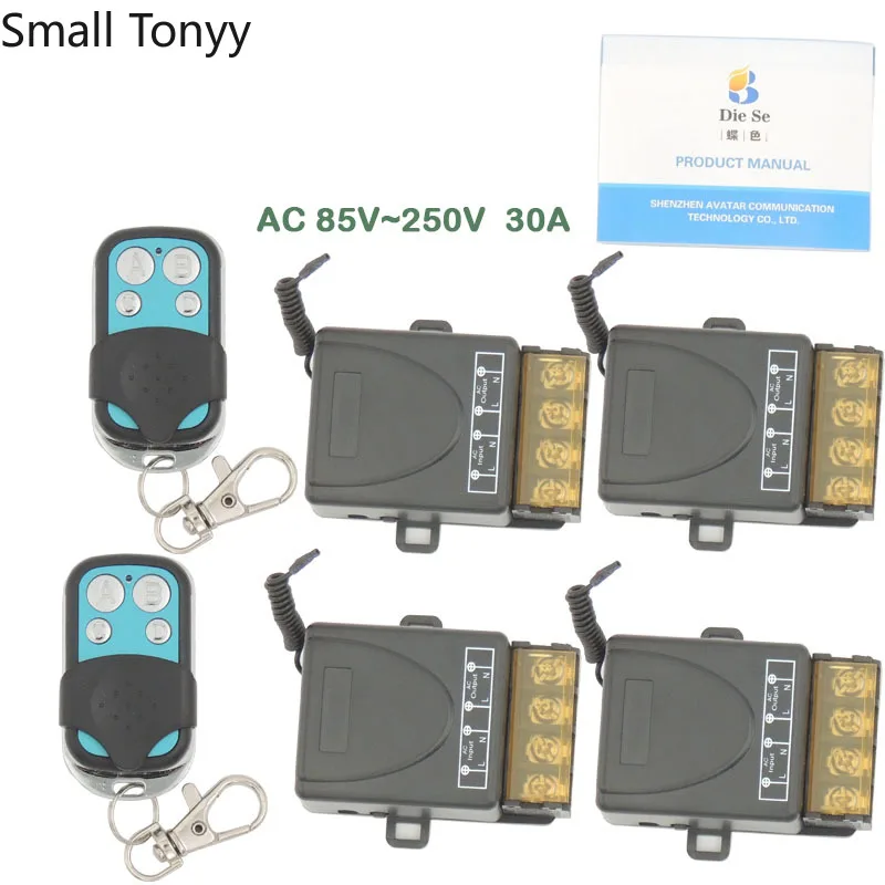 

433MHz Wireless Universal Remote Control AC220V 30A 6600W 1CH 4 gangs RF Relay Receiver and Transmitter for Light\ Bulb Control