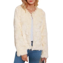 Sfit для женщин осень зима теплая пушистая куртка Femme пальто из искусственного меха размера плюс длинный рукав однотонная верхняя одежда короткое пальто для женщин