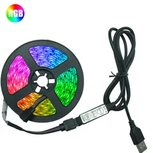 Bande LED Lumineuse RGB 2835, 1 m, 2 m, 3 m, 4 m, 5 m, Ruban Flexible à Diodes, Câble USB DC5V, 3 Touches de Commande, Rétro-Éclairage pour Écran de TV et Bureau