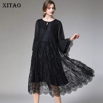 

XITAO Mesh Women Fashion Pleated Dress Chiffon Patchwork Pullover 2020 Spring Small Fresh Minority Casual Loose Dress DMY2932