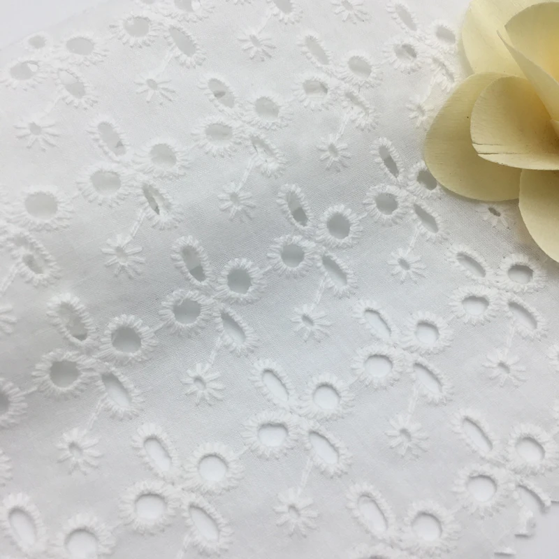 

African Swiss Cotton Lace Fabric for Dress,Off White Diy Embroidered Apparel Patchwork Sewing Tissue Cloth,Width 130cm