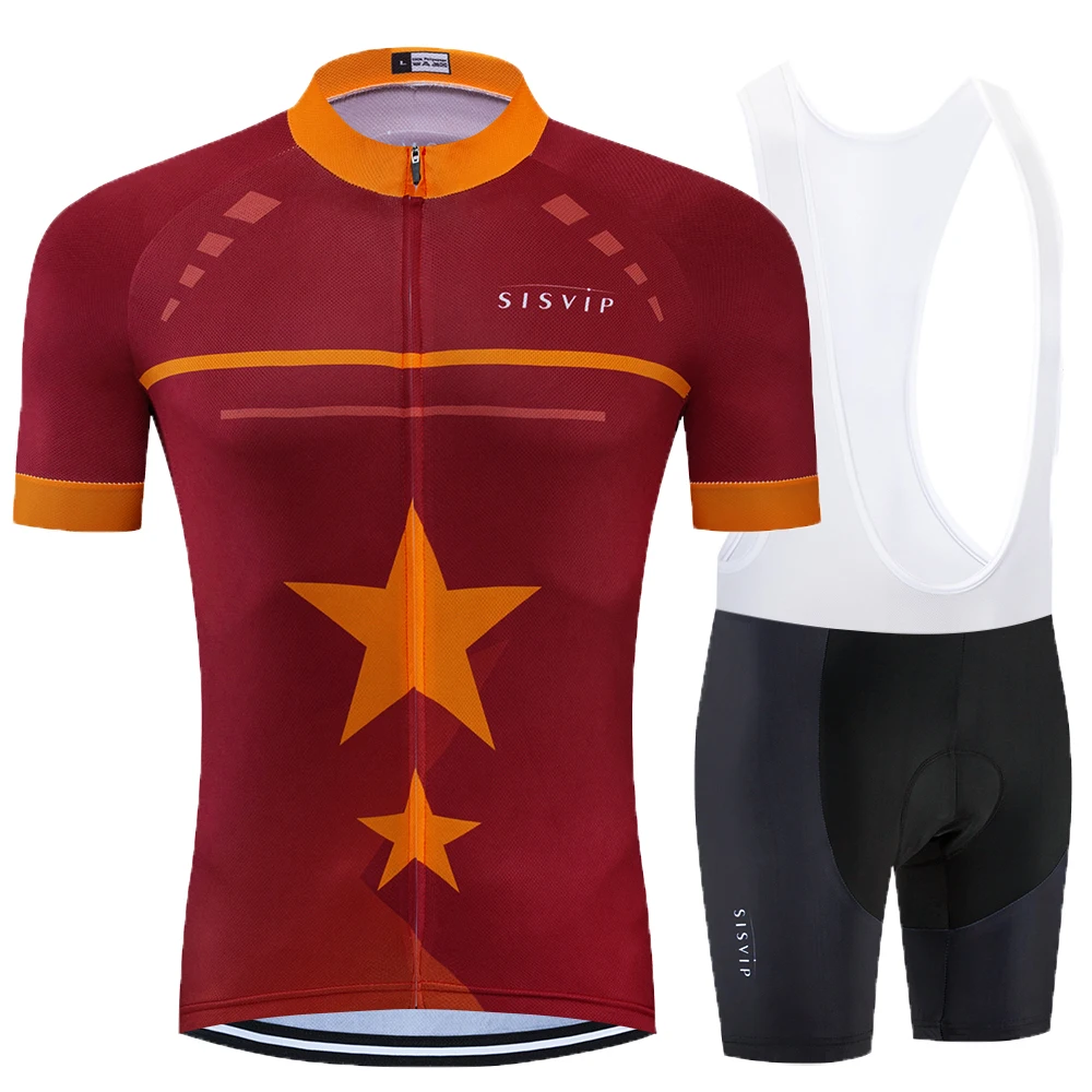 

Men Cycling Jersey 2020 Summer Red Five Pointed Star Print Cycling Jersey Short Sleeve Cycling Bib Shorts Cycling Sets Clothing