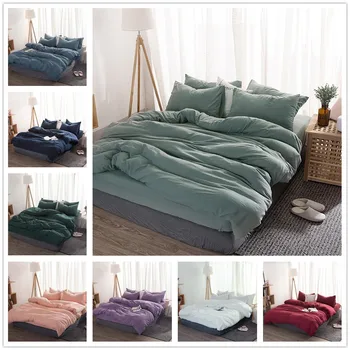 

Solid Color 3/4 Pcs Bedding Set Microfiber Bedclothes Navy Blue Gray Bed Linens Duvet Cover Set Bed Sheet King Queen size
