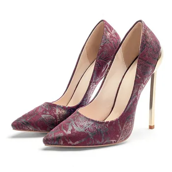 

YECHNE Women High Heels Shoes Sexy Heels Female Punch Shoes Stiletto Plus Size Yellow Red Hooks Pumps Metal Decoration