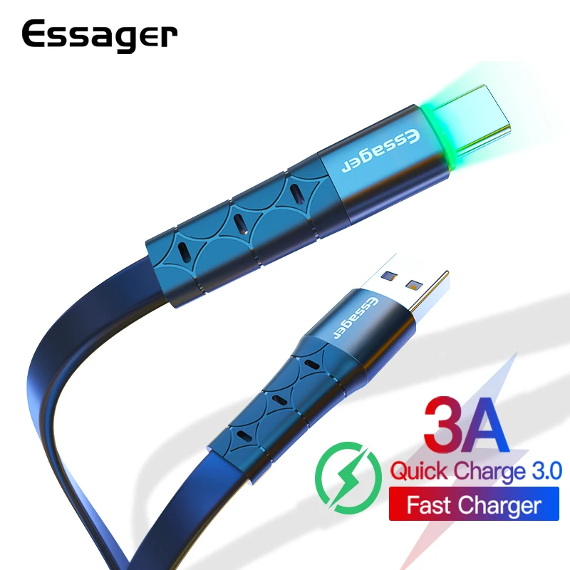 

Essager USB Type C Cable For Samsung S20 Xiaomi Redmi Note 8 3A Fast Charging LED Type-C Cord USBC Charger Mobile Phone Cable