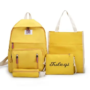 

4pcs Casual Canvas Backpack School Bookbag Shoulder Bag Bag Pencil Case Purse Set for Women Girls Boys A69C
