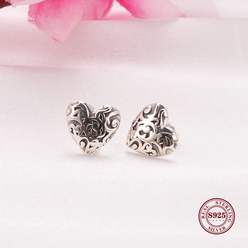 

Original 925 Sterling Silver Earring Sparkling Pattern Heart Single Stud Earring For Women Wedding Party Gift Fashion Jewelry