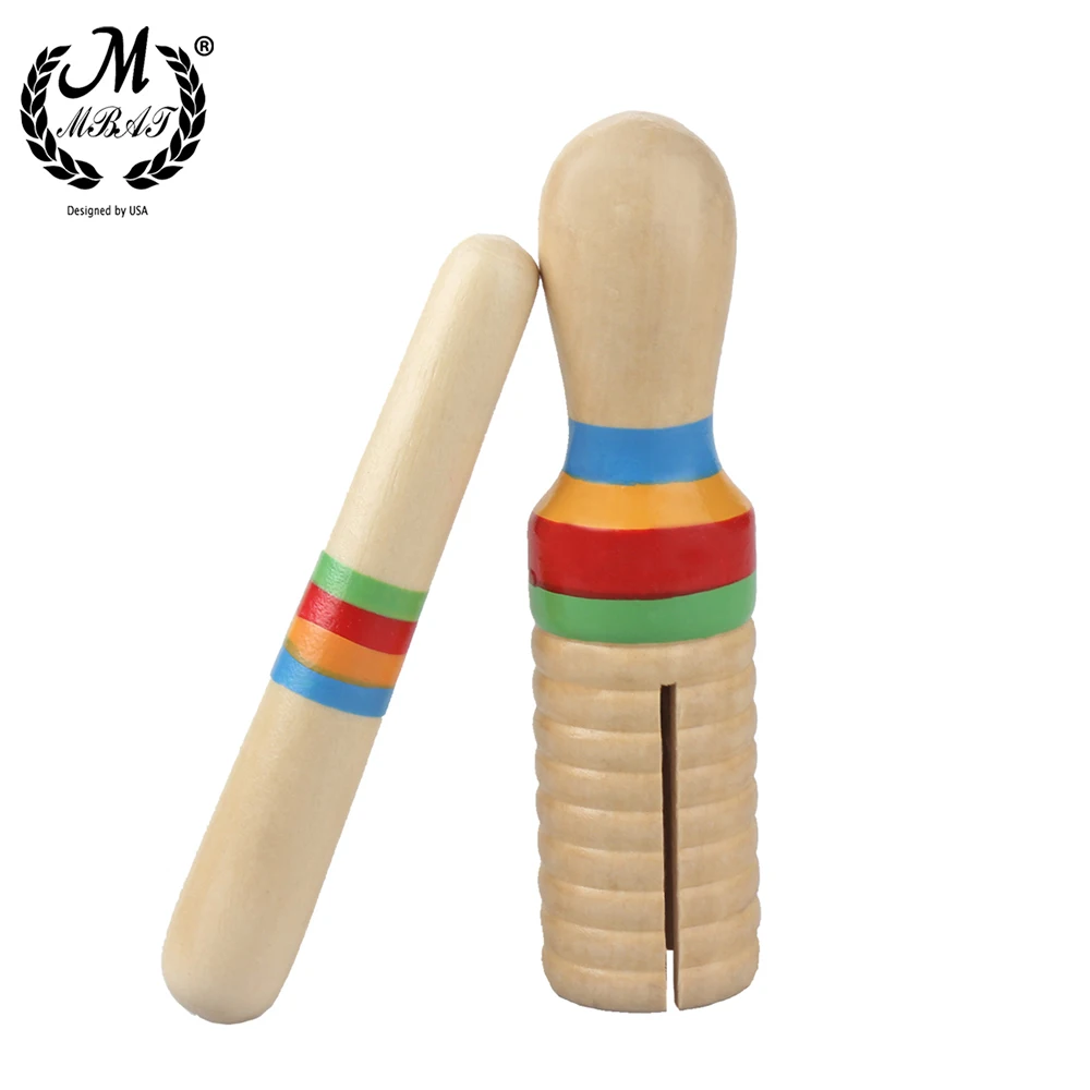 M MBAT Wooden Musical Instrument Children Kid Toys Sound Tube Small Single-Threaded Ring Percussion Cylinder Croak Frog Barrel