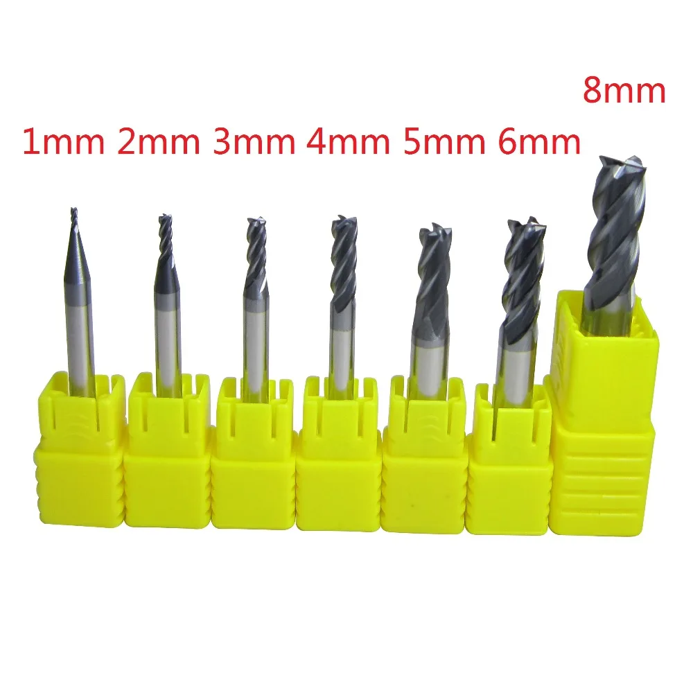 7PCS/lot 1mm - 6mm 8mm four 4 flutes Carbide flat End Mills set CNC machine milling cutter bits drill cutting for metalworking