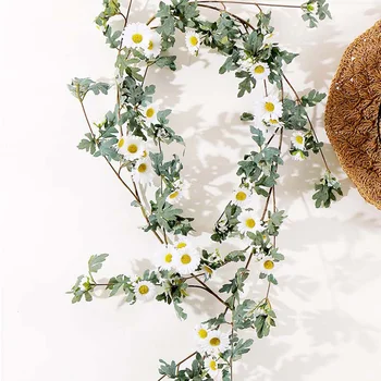 

Artificial Sunflower Daisies Fake Flowers Vine Garland Wedding Home Decoration Plastic Hanging Wall Green Plants Rattan Leaf