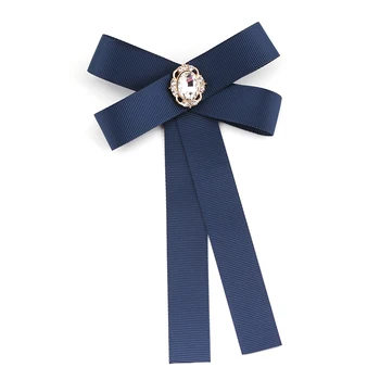 

Classic Ribbon Bow Ties Rhinestone Crystal Brooches Pins Jewelry Women Party Wedding Collar Corsage Necktie Broche School Style