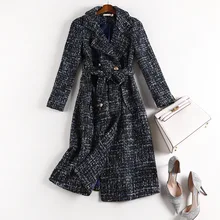 Новинка осени, женское элегантное шерстяное пальто размера плюс в клетку, XL-5XL, женские зимние пальто