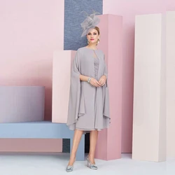 Elegant Knee Length 2 In 1 Mother Of The Bride Dress With Jackets Vintage Lace Pleat Scoop Neck Formal Gown Plus Size Custom