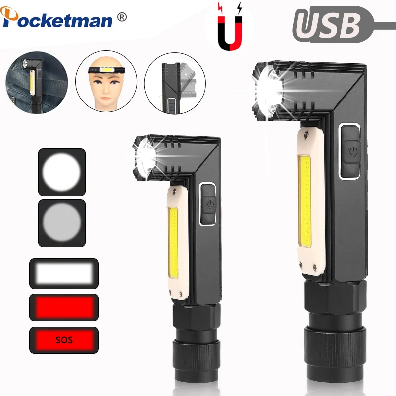 

Magnetic LED Flashlight Most Bright Tactical COB Light Waterproof USB Rechargeable Torch Tail Magnet Light 90 Degrees Rotation
