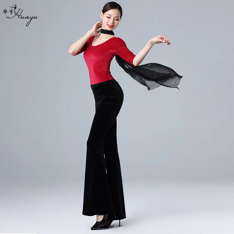 

Huayu Dance Form Gymnastic Clothing Even File Adult Body Debutante Dance Training Gold Velvet Crew Neck Exercise Clothing