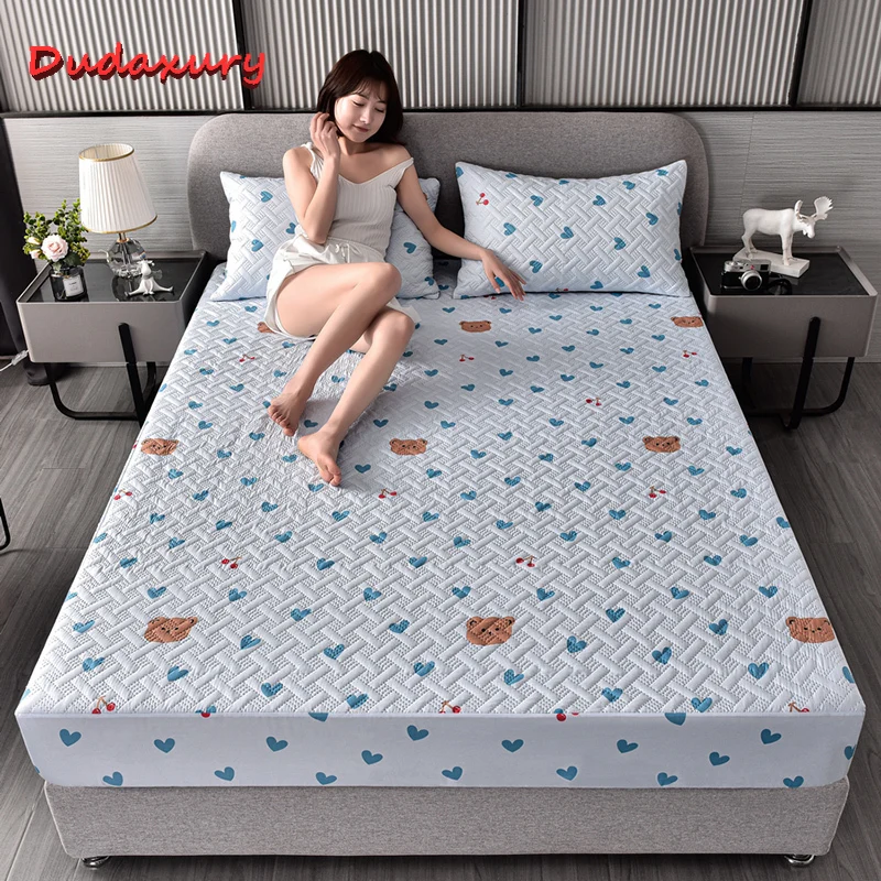 Waterproof Bed Cover Thick Quilted Mattress Washable Fitted Sheet Fashion Printed Queen Breathable |