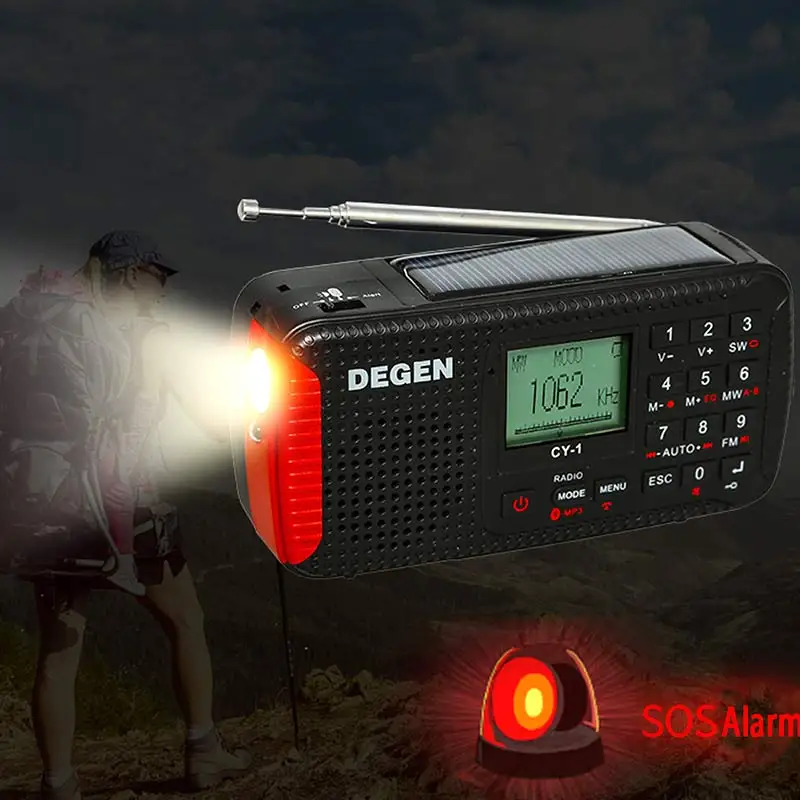Rádio de Emergência Rádio de Ondas Gravador de Rádio Degen sw Dínamo Despertador Solar Curtas Lcd Sos Bluetooth Mp3 Portátil Cy-1 fm - mw - Image 2