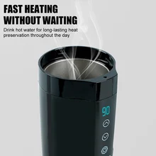 350ml Car Heating Cup 12V/24V Portable Heating Water Kettle Intelligent Heating Adjustable Water Mug Heated Coffee Tea Milk Cup