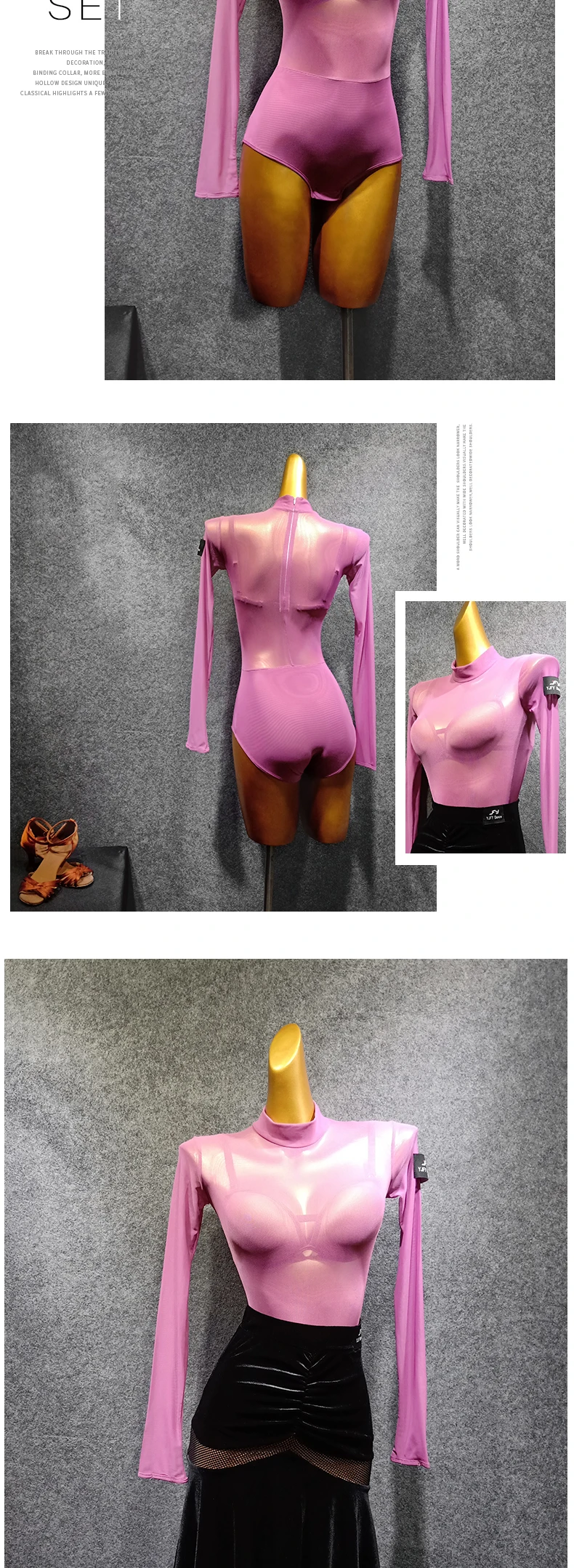 Осенние Топы Для латинских танцев, женский розовый танцевальный комбинезон, одежда с длинным рукавом, бальное платье, женские танцевальные топы для соревнований, VDB1165