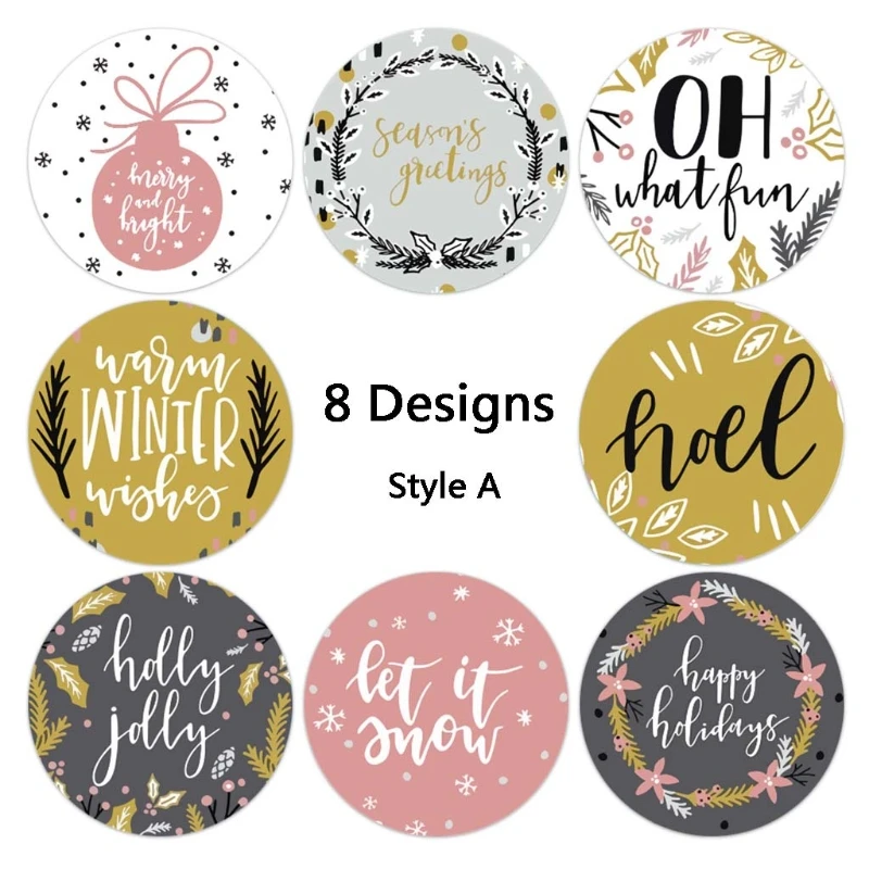 

500pcs/roll Round 4 Designs Merry Christmas Thank You Stickers Seal Labels for Envelope Cards Baking Gift Package Scrapbooking D