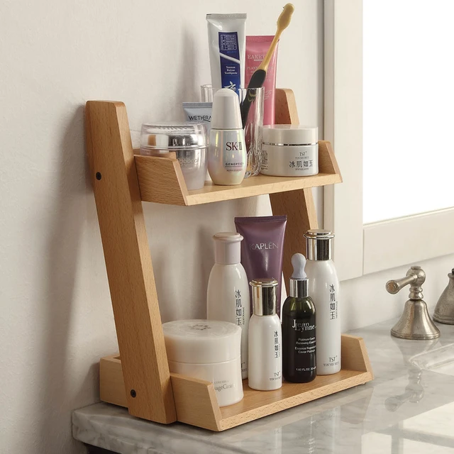 Makeup Organizer Wood Organizer 2-Tier Vanity Tray Standing Shelf Desktop  Storage Rack for Vanity Counter Kitchen Tabletop - AliExpress