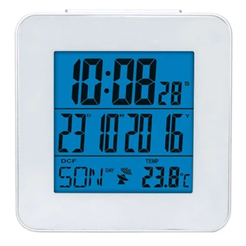 

Global Radio Controlled Alarm Clock With Indoor Thermometer Time Snooze Optional Language Digital Weather Stations White