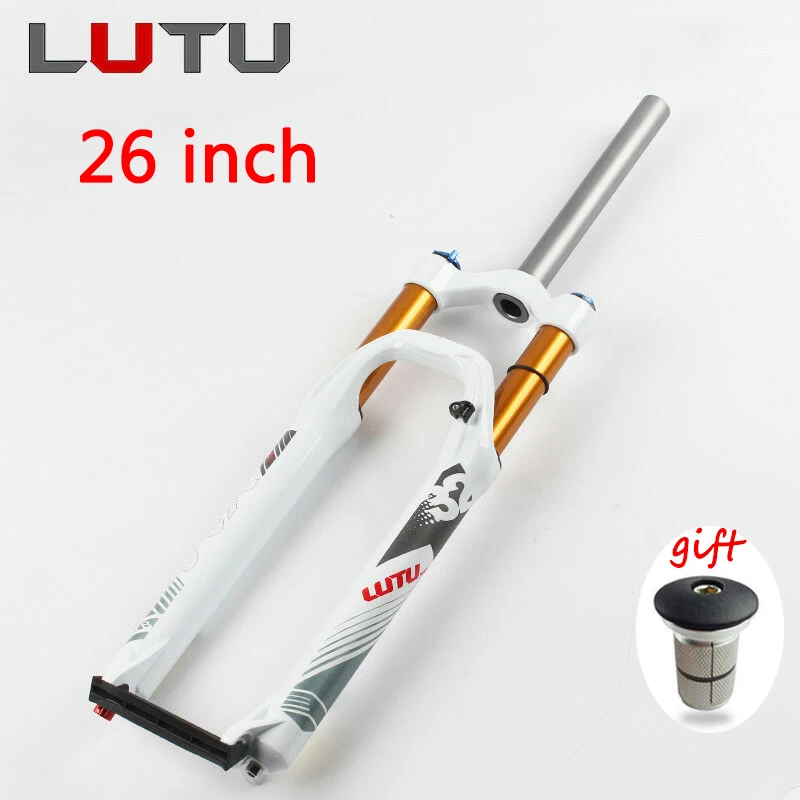 White Gold-26 LUTU 29 27,5 2" Велосипедная вилка вилки для горных велосипедов прямая труба пневматическая подвеска вилка 1-1/8 MTB вилка - Цвет: White Gold-26