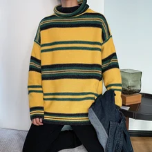 Winter Turtleneck Sweater Men Warm Fashion Contrast Casual Knit Sweater Men Sweter Loose Long Sleeve Striped Sweater Clothes Winter Turtleneck Sweater Men Warm Fashion Contrast Casual Knit Sweater Men Sweter Loose Long Sleeve Striped Sweater Clothes