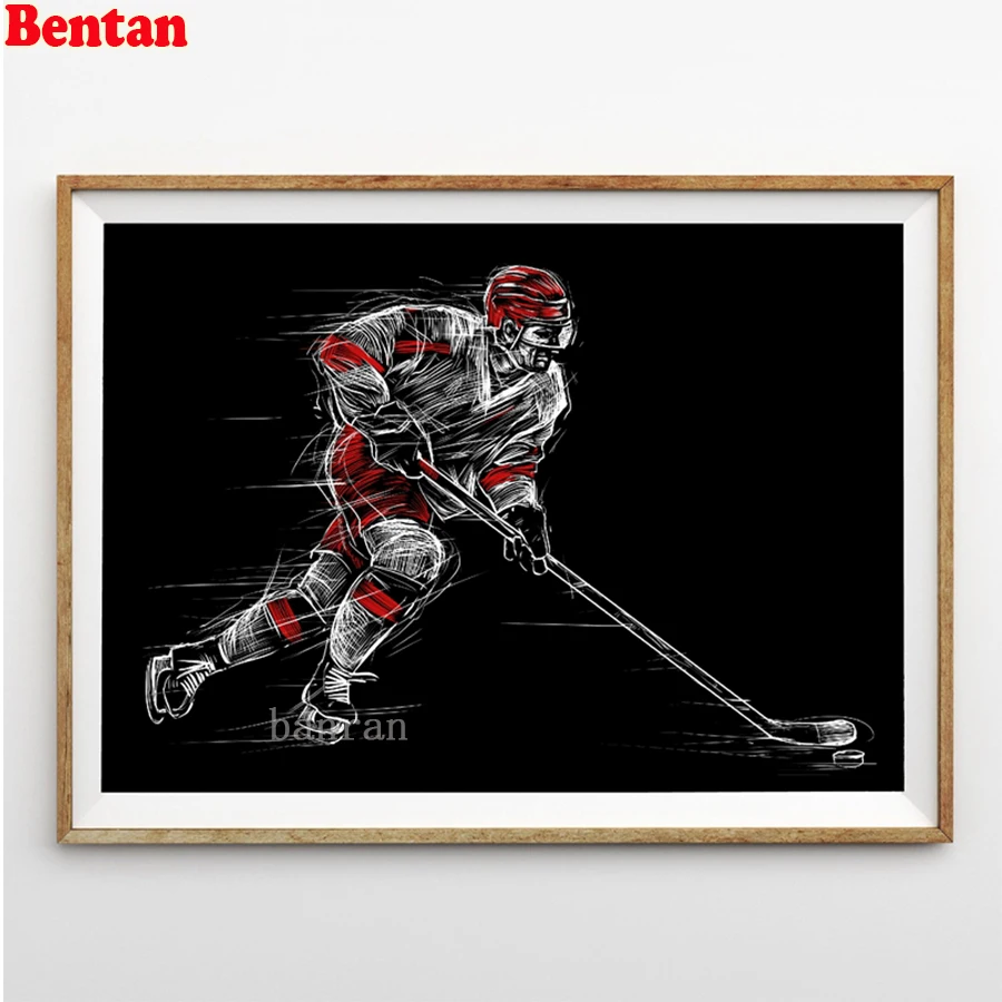 

5D DIY Diamond Painting Full drill Square round Hockey player at the rink Diamond Embroidery Mosaic Cross Stitch Rhinestone gift