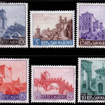 6 개/대 새로운 산 마리노 우표 1966 건축 풍경 성 다리 궁전 우표 MNH