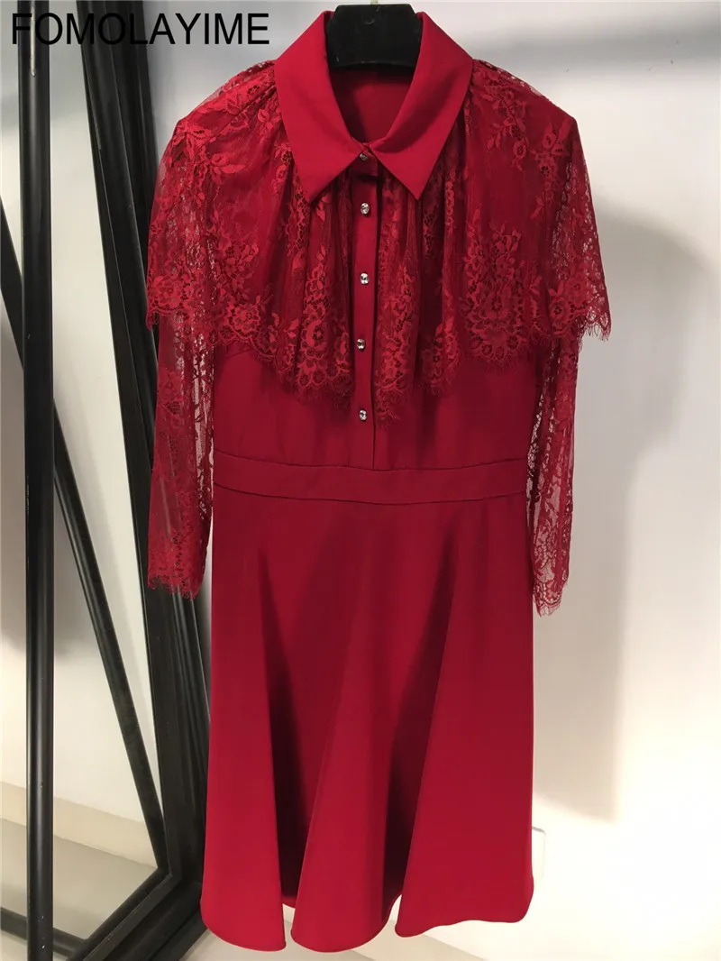FOMOLAYIME Vestidos платье для женщин Европейская мода весна кружева красные платья для женщин