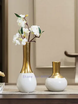 

Chinese Golden Ceramics Vase Retro Flower Arrangement Flower Vase Decoration Living Room Desktop Furnishing Vase for Wedding